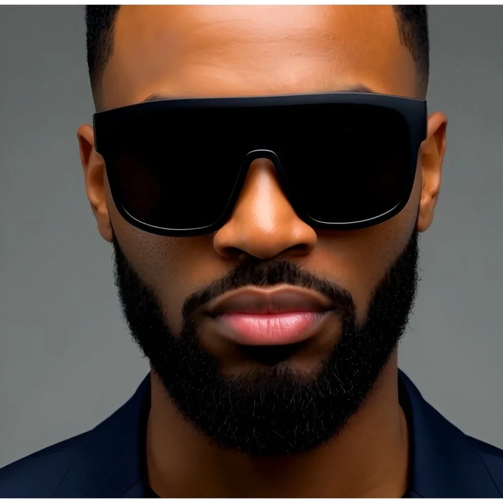 Flat Top Sunglasses Men's Fashion Oversized Square Frame‎ Dark Black Lens Luxury